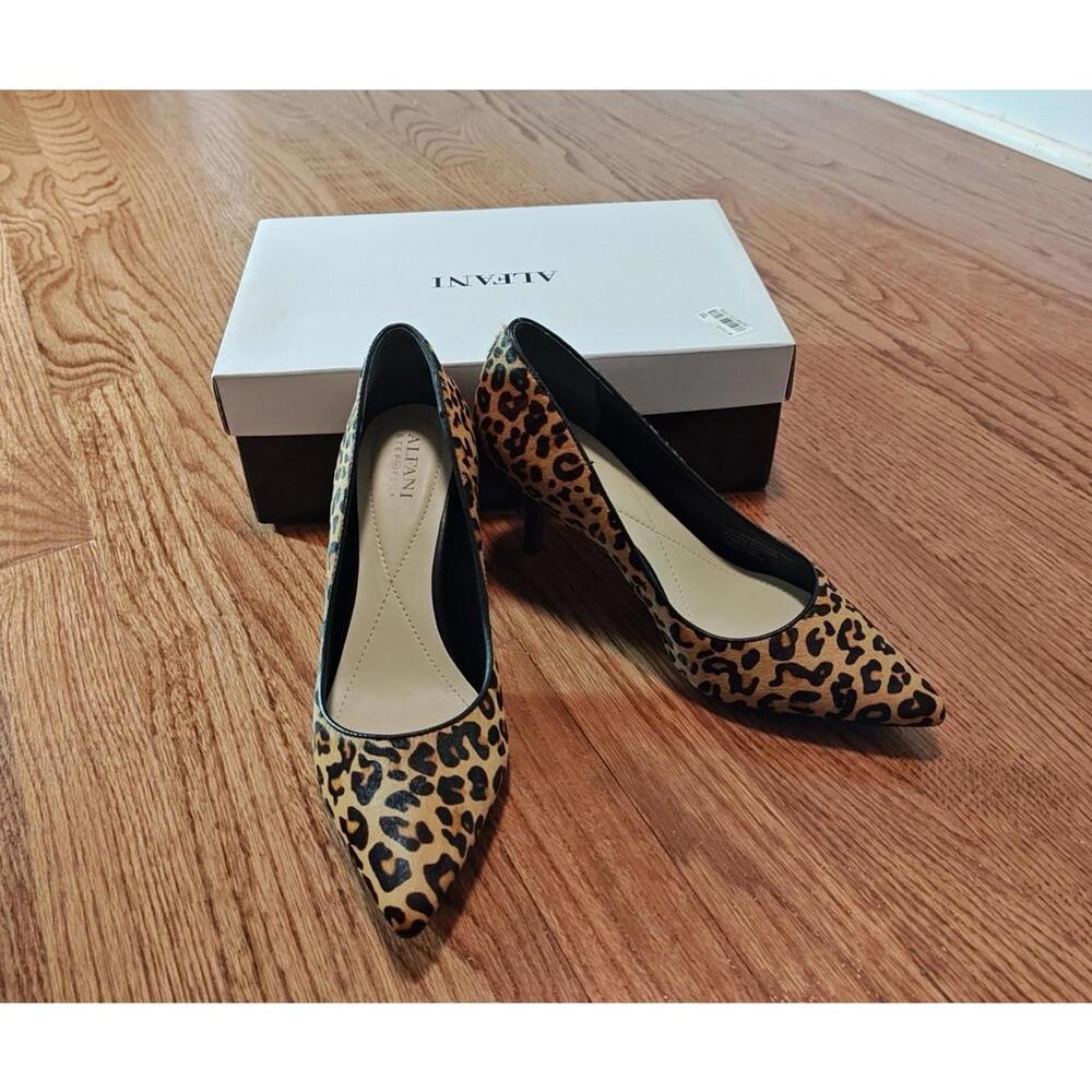 Alfani Step ‘N Flex Jeulesch Leopard Print Pumps Heels Sz 7.5M Dyed Cow Fur